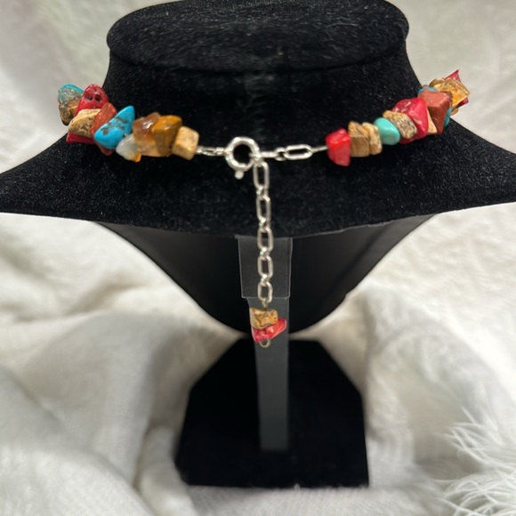 Red Coral, Raw Tiger Eyes, Turquoise & Agate stones Necklace earrings Set! - Picture 6 of 10